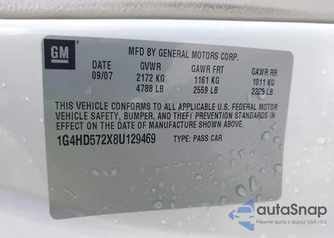 2008 Buick Lucerne Cxl z USA, uszkodzony, nr VIN 1G4HD572X8U129469